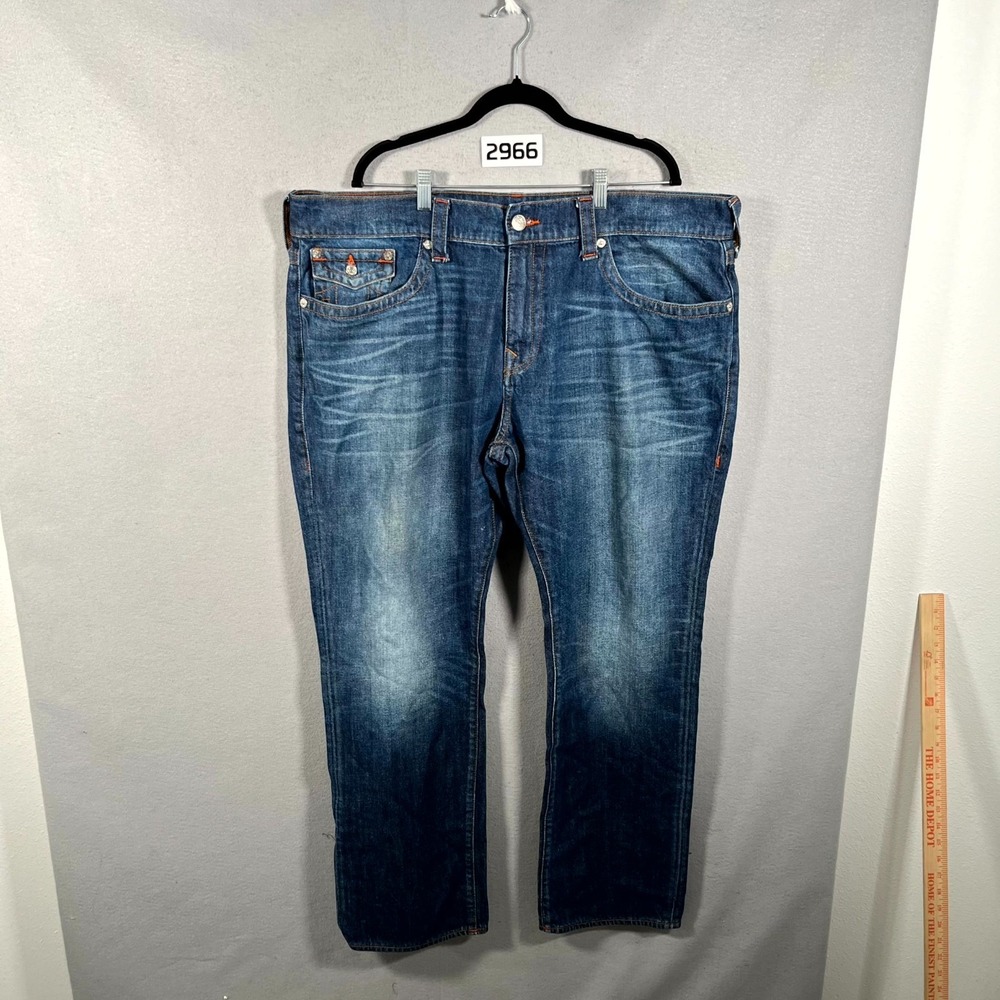 True Religion Ricky Jeans Mens 42 Blue Cotton Medium Wash Relaxed Straight Leg